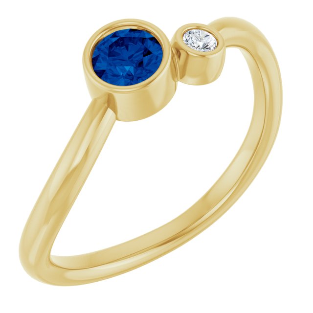14K Yellow 4 mm Natural Blue Sapphire & .03 CT Natural Diamond Ring